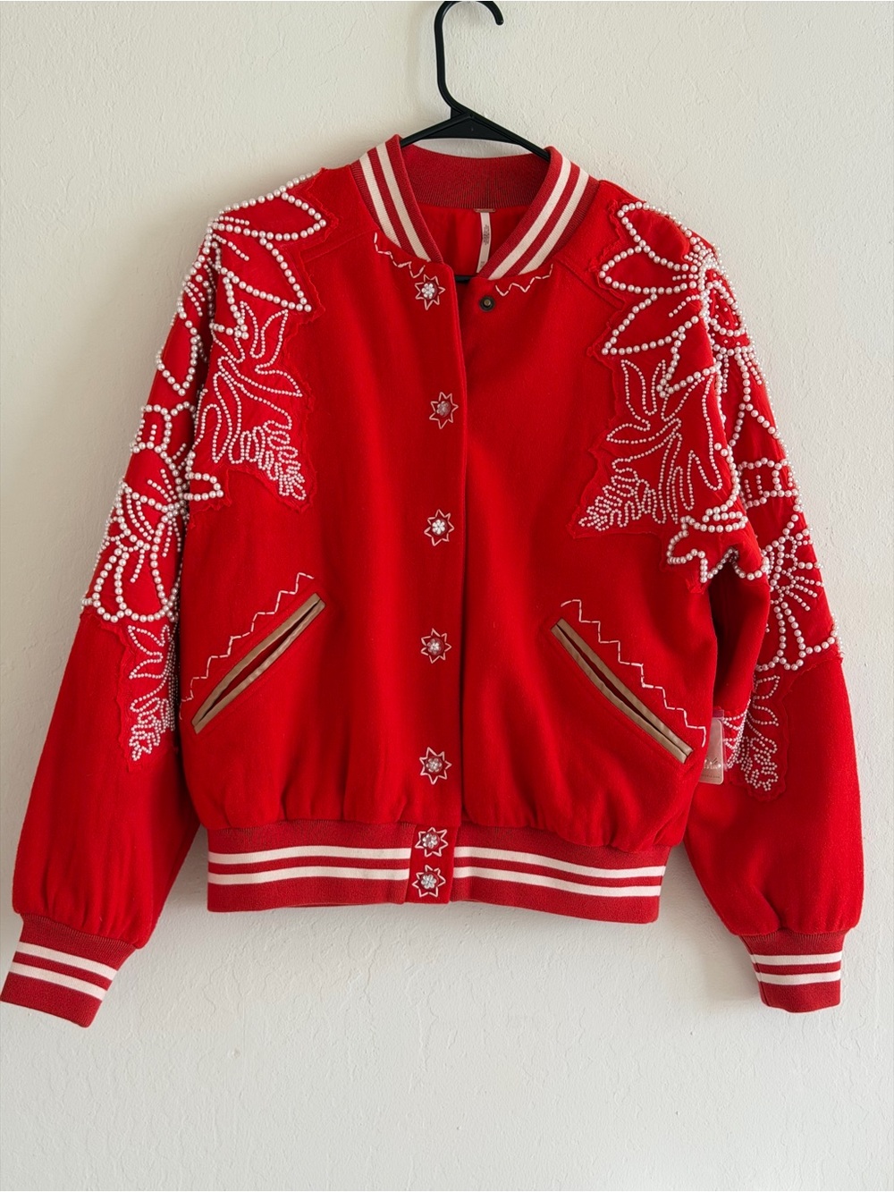RARE Free People Pretty In Pearls Bomber Jacket Size XS NWT
